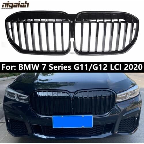 Glossy Black Front Bumper Racing Grills For BMW New 7 Series G11 G12 LCI 2020 Middle Grille Replacement Single Line M Color