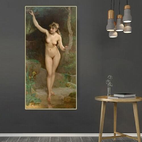 Citon Emile Munier《The bather（Sexy naked woman）》Canvas Oil Painting Artwork Poster Picture Background Decor Home Decoration