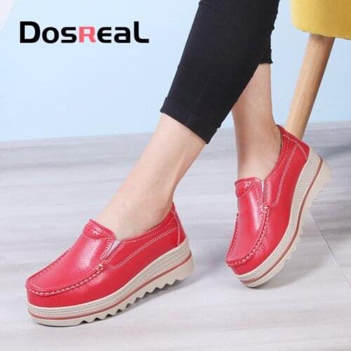 Dosreal Women Cow Leather Loafers Shoes Spring Ladies Flat Platform Shoes Slip-on Casual Shoes Moccasins For Females Sneakers