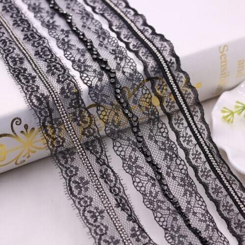1Yards Black Pearl Diamond Beaded Lace Ribbon Lace Trim African Lace Fabric Beaded Fringe Embroidered Lace Clothing Accessories