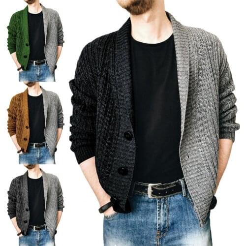Men Knitted Long Sleeve Sweater Coat Autumn Winter Single-breasted Color Stitching Cardigan Sweater Outerwear Cardigan Men