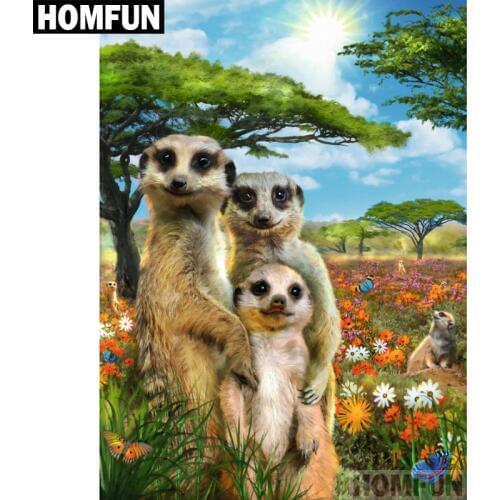 HOMFUN Full Square/Round Drill 5D DIY Diamond Painting "Meerkat family" Embroidery Cross Stitch 5D Home Decor Gift A04016