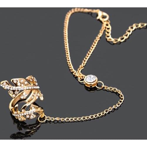 New Design Chain for Women Leaf Finger Ring Set Adjustable Metal Glitter Bridal Jewelry Personality Wedding