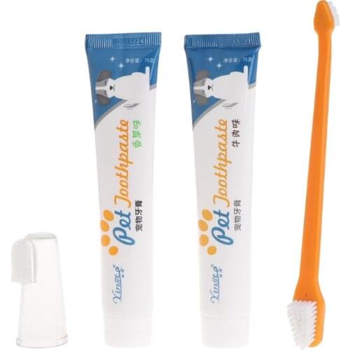 3 Pcs Pet Toothpaste Toothbrush Set Teeth Hygiene Oral Care Kit Cleaning Supply Dog Cat Teeth Care Breathing Tartar Tool