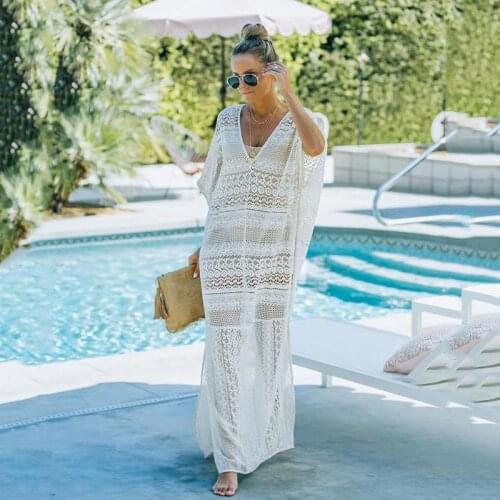 Swim Cover Up Plus Size Swimwear Beach Coverups For Women Tunicas De Praia 2021 Pareo Summer Dress Kaftan Bathing Suit White