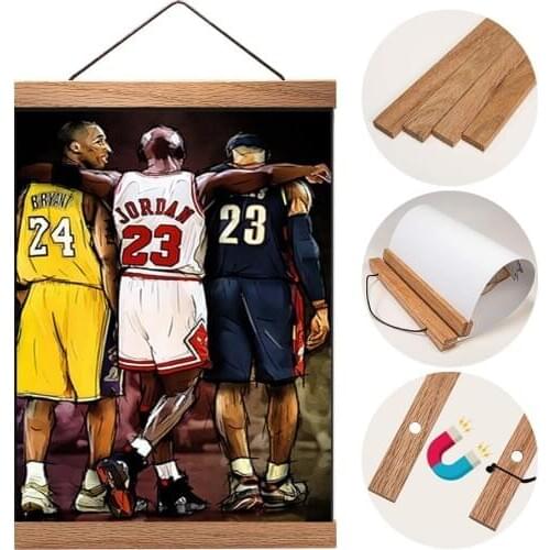 Nature Solid Wood Hanger Frame Magnetic Poster Teak Pine Magnet Kit for Photo Pictures Wall Art Map Canvas Print Home Decor