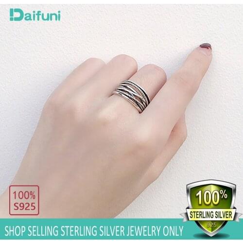 Real 925 Sterling Silver Jewelry Vintage Layered Large Rings Thai Silver Rings for Women Man Wedding Finger Open Ring