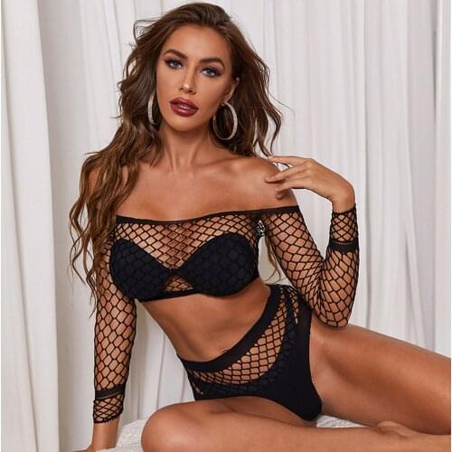 New Hollowed Fishnet Exotic Sets Perspective Underwear Pajamas Set Sexy Lingerie Women Sous Vetement Femme Sexy Ensemble #W3