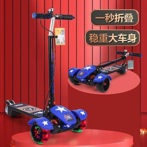 New Mens And Womens Wear-resistant Non-slip Handle Folding Nylon Pedal Three-wheeled Childrens Scooter