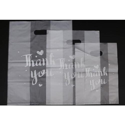 50pcs Thank You Love Heart Portable Gift Bags Shopping Baking Packing Bags Dessert Bread Wrapping Bags Plastic 3 Size