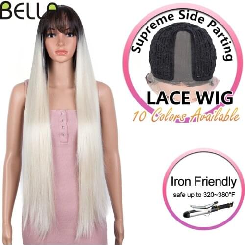 BELLA Straight Hair Lace Front Wig Long Straight 34 inch Cosplay Wig With Bangs Pink Blonde Green 10 colors Wigs For Black Women