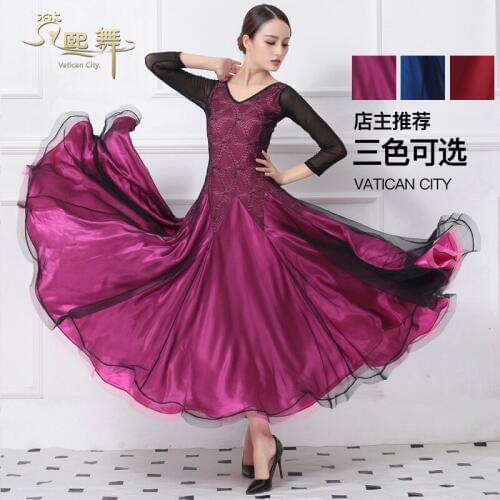 Lady Ballroom Dance Dress Girls Tango Dancing Competition Dress Women Flamenco Waltz Dancing Customes Lace Long Sleeve D-0375