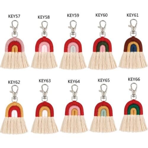 Weaving Rainbow Keychains for Women Boho Handmade key Holder Keyring Macrame Bag Charm Car Hanging Jewelry Gifts