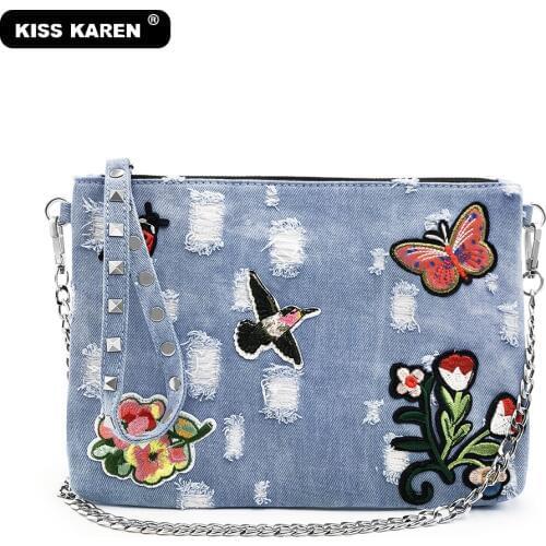 Causal Fashion 2020 Denim Purse Embroidered Womens Shoulder Bags Studded Jeans Bag Women Messenger Bags Ladies Satchels