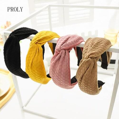 PROLY New Fashion Women Headband Cross Knot Hairband Casual Hairband Wide Side Headwear Solid Color Hair Accessories
