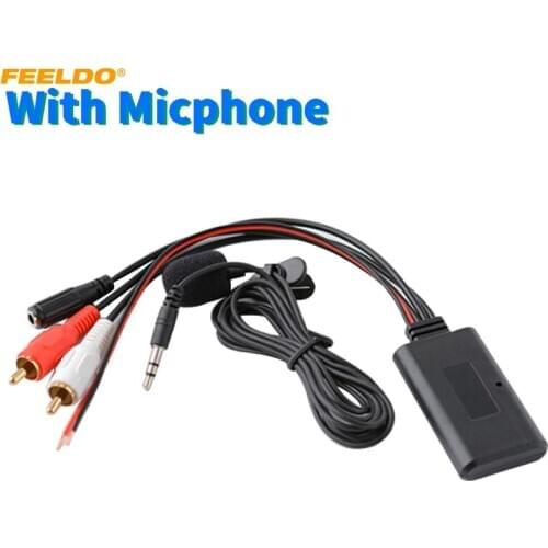 FEELDO Universal Auto Wireless Bluetooth Connection AUX Adapter for Stereo with 2 RCA AUX IN Music Audio Input Wireless Cable