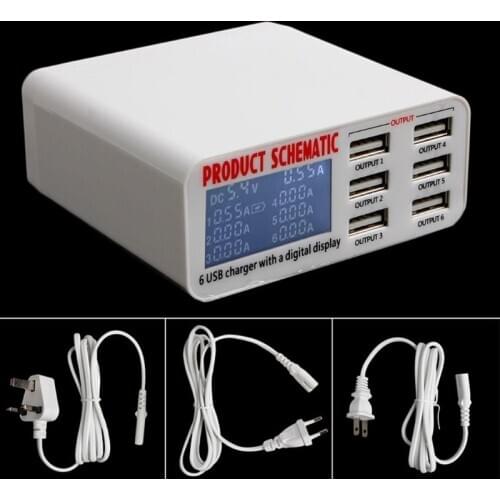 EU/US/UK Plug 6A 6 USB Port Fast Charger HUB Wall Charging Adapter LCD Screen Drop Shipping
