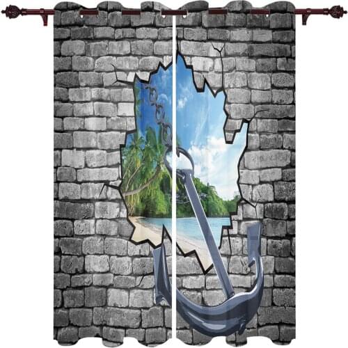 Kitchen Window Curtains Brick Wall Anchor Metal Adult Children Bedroom Decoration Living Room Hanging ClothTreatment Curtains