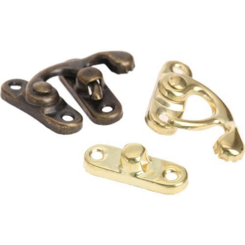 12Pcs Hasp Latch Hook Antique Bronze/Gold Metal Vintage Hasps Decorative Jewelry Wooden Box Case Horn Buckles screws 28x28mm