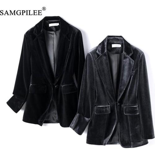 Jacket For Women 2021 Spring And Autumn New One Button Gold Velvet Pocket Turn Down Collar Plus Size Woman Blazer Vadim 4XL