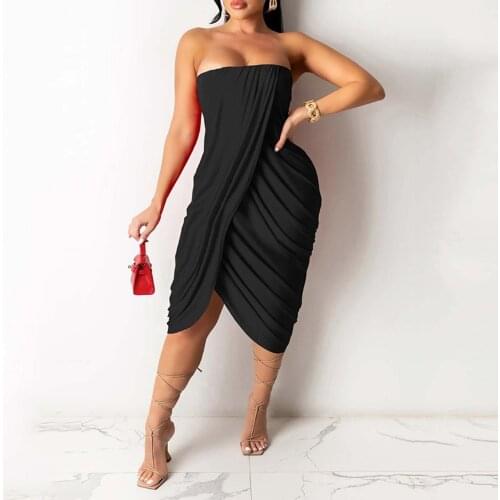 Women Strapless Dress Backless Cross Wrap Pleated Summer Dress Evening Party Sexy Ladies Dresses Vestidos De Verano Robe Femme