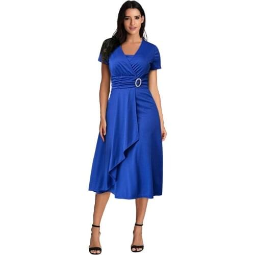 2021 Summer Fashion Sexy Asymmetric V Neck Female High Waisted Slim Mid Length Plus Size Dress Solid Color Diamond Ornaments