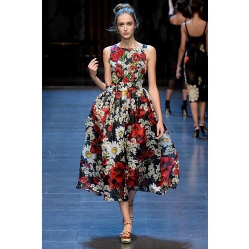 Women Summer Fashion Casual Retro Plus Size Flower Print Dress Ladies Celebrity Runway Vintage Floral Printing Chiffon Dresses