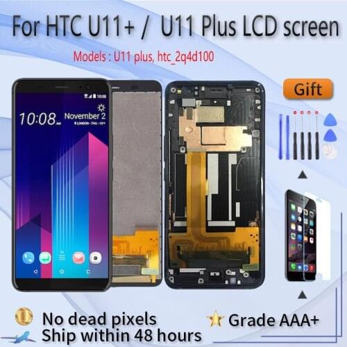 For HTC U11+ LCD screen assembly with front case touch glass,For HTC U11 plus 2q4d100 LCD Display original Black