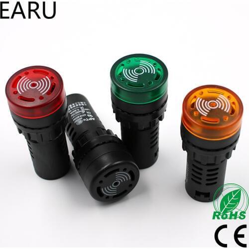 1pc AD16-22SM 12V 24V 110V 220V 380V 22mm Flash Signal Light Red LED Active Buzzer Beep Alarm Indicator Red Green Yellow Black
