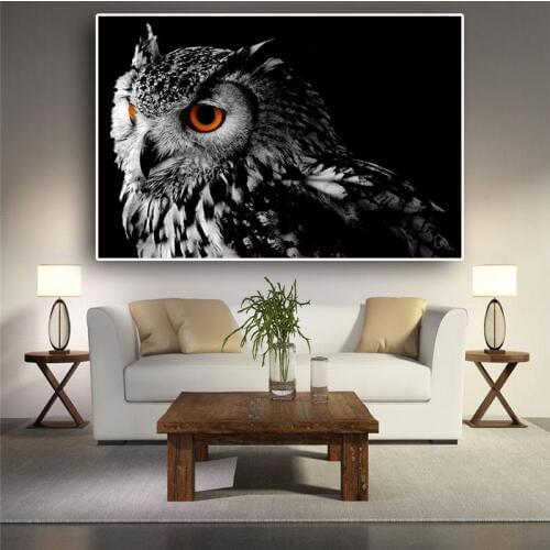 120x160cm Wall Art Canvas Painting Black White Owl Posters And Prints Animals Pictures For Living Room Cuadros Decor