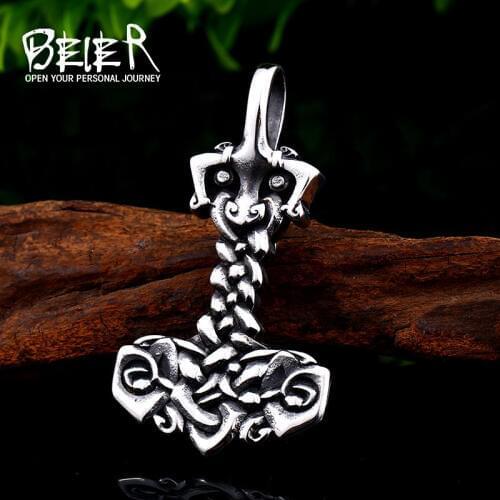 Beier 316L stainless steel Viking Bull Head Necklace Pendant Classic Nordic Hammer Mens Pendant High Quality Jewelry BP8-450