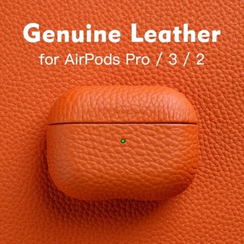 Genuine Leather For AirPods Pro Case AirPod 1 2 3 Cover Bluetooth Earphone Accessories Lychee Pattern Natural Cowhide Cases