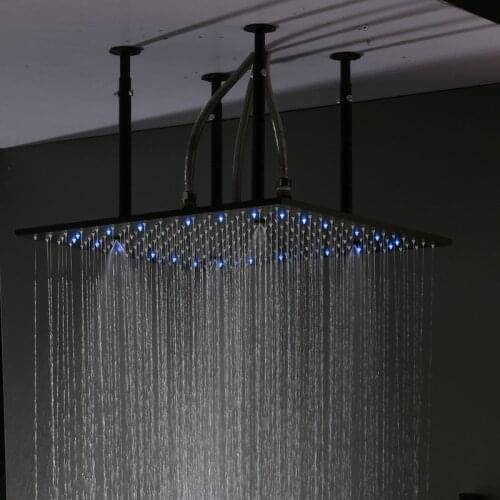 Black Shower Head Rainfall Showerhead 6PCS Mist Showers LED Bathroom Faucets 20" Ceiling Overhead Rain Shower hydromassage Spray