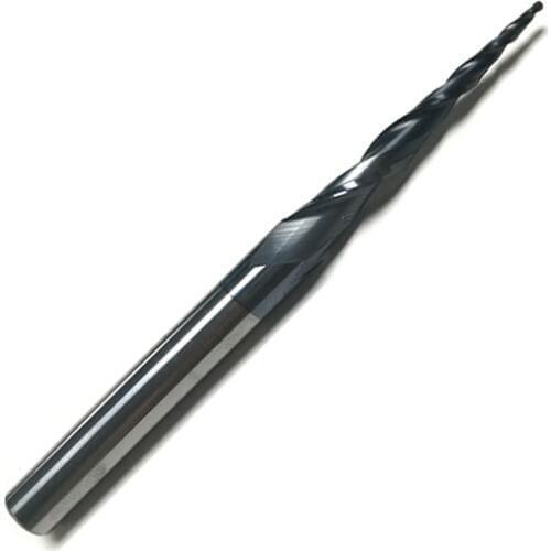 - D8*47*100L*2F HRC55 Tungsten solid carbide Coated Tapered Ball Nose End Mills taper and cone endmills