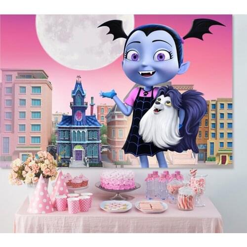 Junior Vampirina Party Backdrops Round Moon Building Girls Birthday Party Photography Backgrounds For Photo Studio