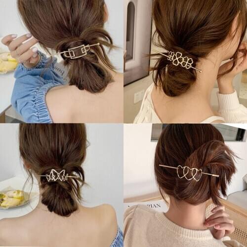 Elegant Vintage Geometric Hair Sticks For Women Girls Korea Metal Hollow Gold Silver Hair Clips For Hair Accessories 2021 Trend