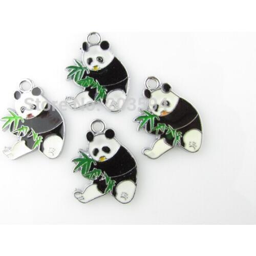 AE100 20pcs Mixed Enamel Alloy Panda With Bamboo Charms Pendants DIY Jewelry Findings Floating Charm 26x20mm