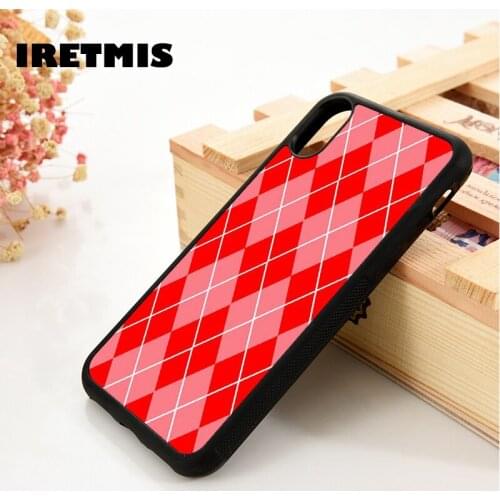Iretmis 5 5S SE 6 6S TPU Silicone Rubber Phone Case Cover for iPhone 7 8 Plus X Xs 11 12 MINI Pro Max XR Cute Apple Red Argyle