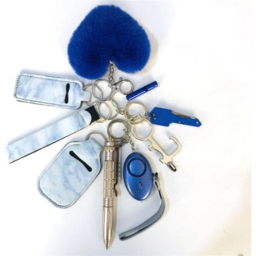 Self Defense Ring Keychain For Women Portachiavi Donna Alarm Tactical Pen Personal Defence Key Chain Set Girls Gifts Armas