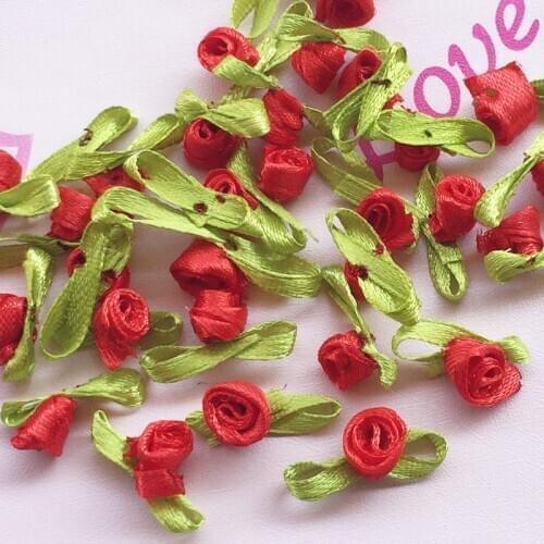 200 Pcs/pack red color Appliques Scrapbooking DIY Satin Ribbon Roses Flower Sewing Handmade Small Wedding Party Craft Decor