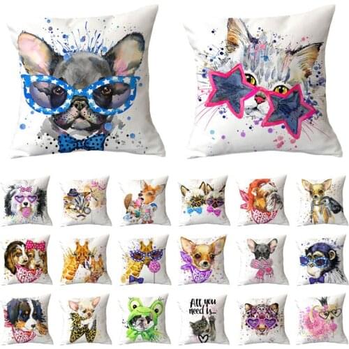 Creative Painted Animals Puppy Kitten Pillowcase Cushion Cover Car Sofa Home Decoration Lumbar Pillow Case