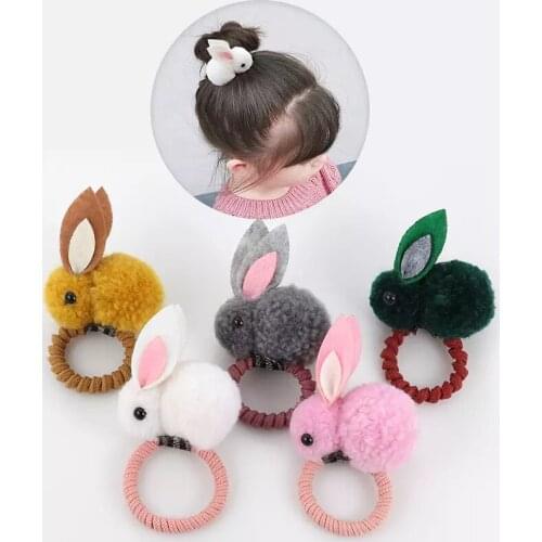 Fashion Korean Headwear Children Hair Accessories Cute Animal Plush Rabbit Hair Ring Female Rope Rubber Band Elastic Hair Band