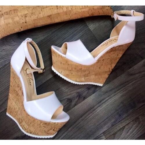 Moraima Snc Platform Wedge Sandal White Leather Ankle Strap Woman Summer Shoes Sexy Peep Toe Gladaitor Sandal Dress Shoe