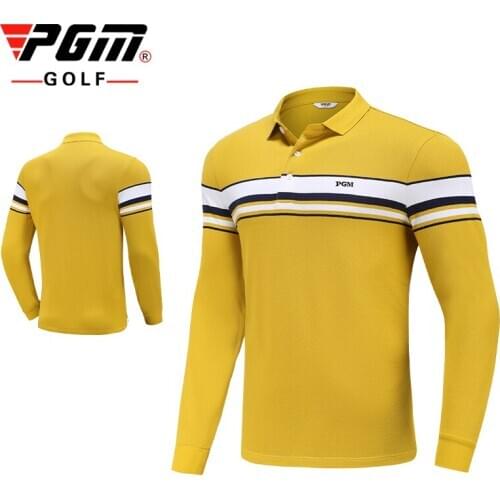 PGM Autumn Winter Golf Clothes Soft Keep Warm Long Sleeve Cotton Color Matching Golf T-Shirt Men Button Lapel Sportswear Tops