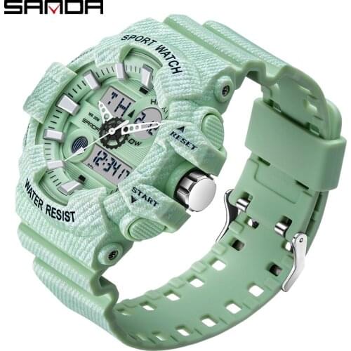 SANDA Military Watch Mens Sports Waterproof Watch Stopwatch Alarm Clock LED light Digital Watch Mens Large Dial Luminous Clock