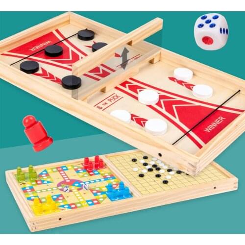 Wooden Board Game Set Fast Sling Puck Game And Gobang Game Toys SlingPuck Winner Party Game Toys For Adult Child Family Party