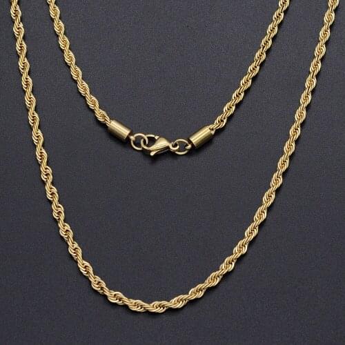 Never Fade 3mm 100% 316L Stainless Steel Hip Hop Cuban Rope Chain Necklace 7BEADS Women Men Rapper Jewelry Basic Chains