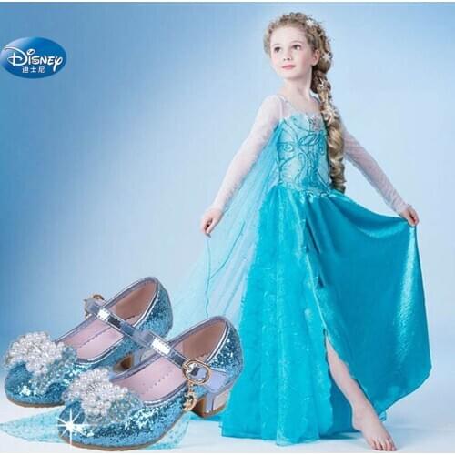2020 new girl Frozen 3-12 years old Princess shoes beads crystal high heels 26-37