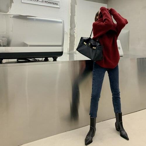 Osunlina Cowboy Boots Pointed Toe Retro Genuine Leather Ankle Boots Squre Heels 2021 Autumn Slip on Handmade Sheos A021