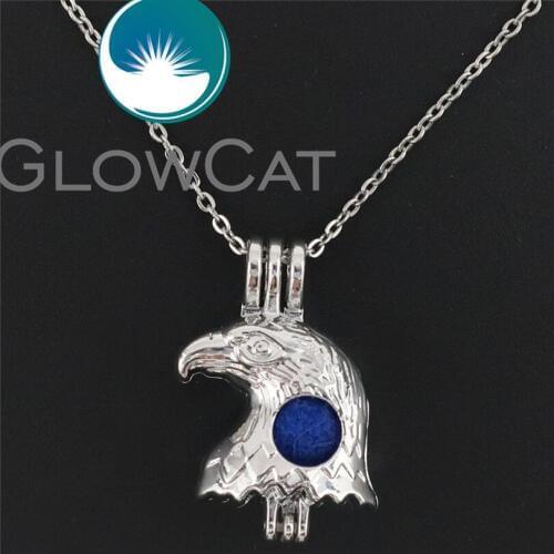 GLOWCAT K629 Eagle Hawk Head Beads Cage Essential Oil Diffuser Pearl Cage Locket Necklace for Oyster